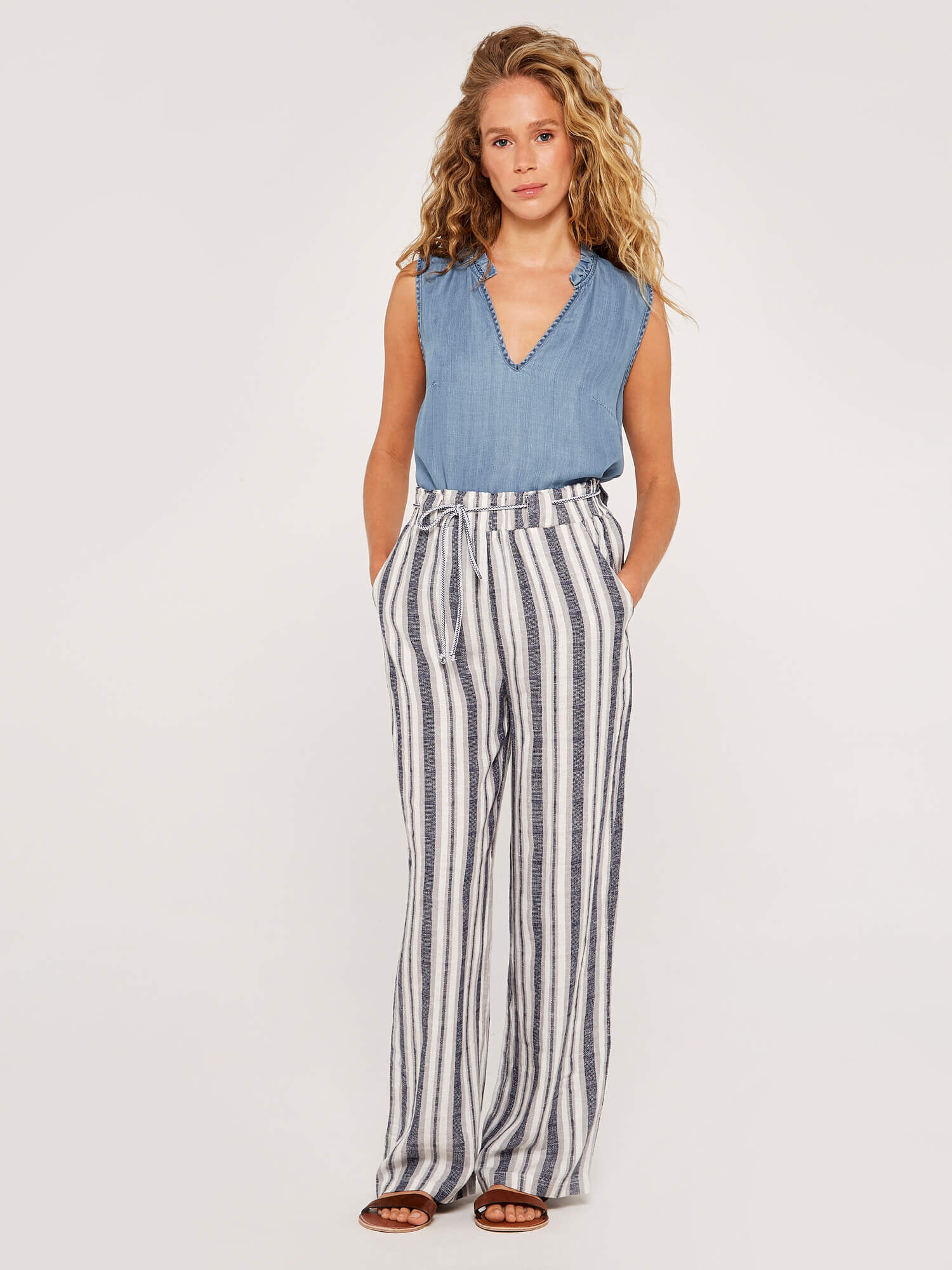 Chambray Stripe Waist Trouser Apricot Clothing