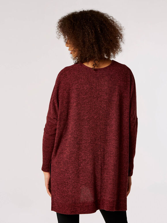 Ribbed Side Split Top, Burgundy, large