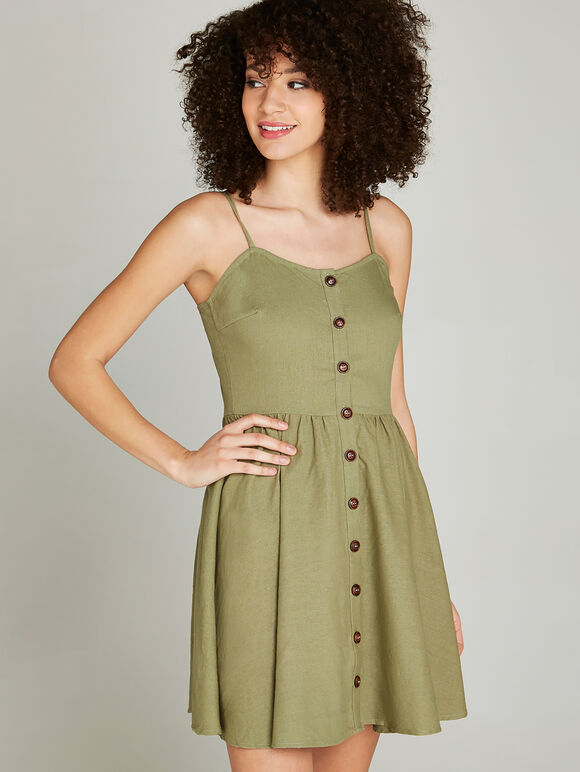 Button Down Cami Dress, Khaki, large