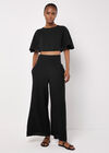 Smocked Waistband Palazzo Trousers, Black, large