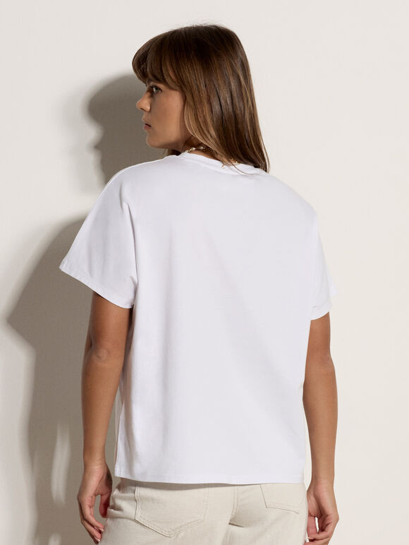 Gold Bee Embroidered T-Shirt, White, large