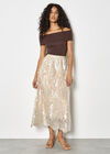 Shimmer Mesh Floral Embroidered Midi Skirt, Stone, large