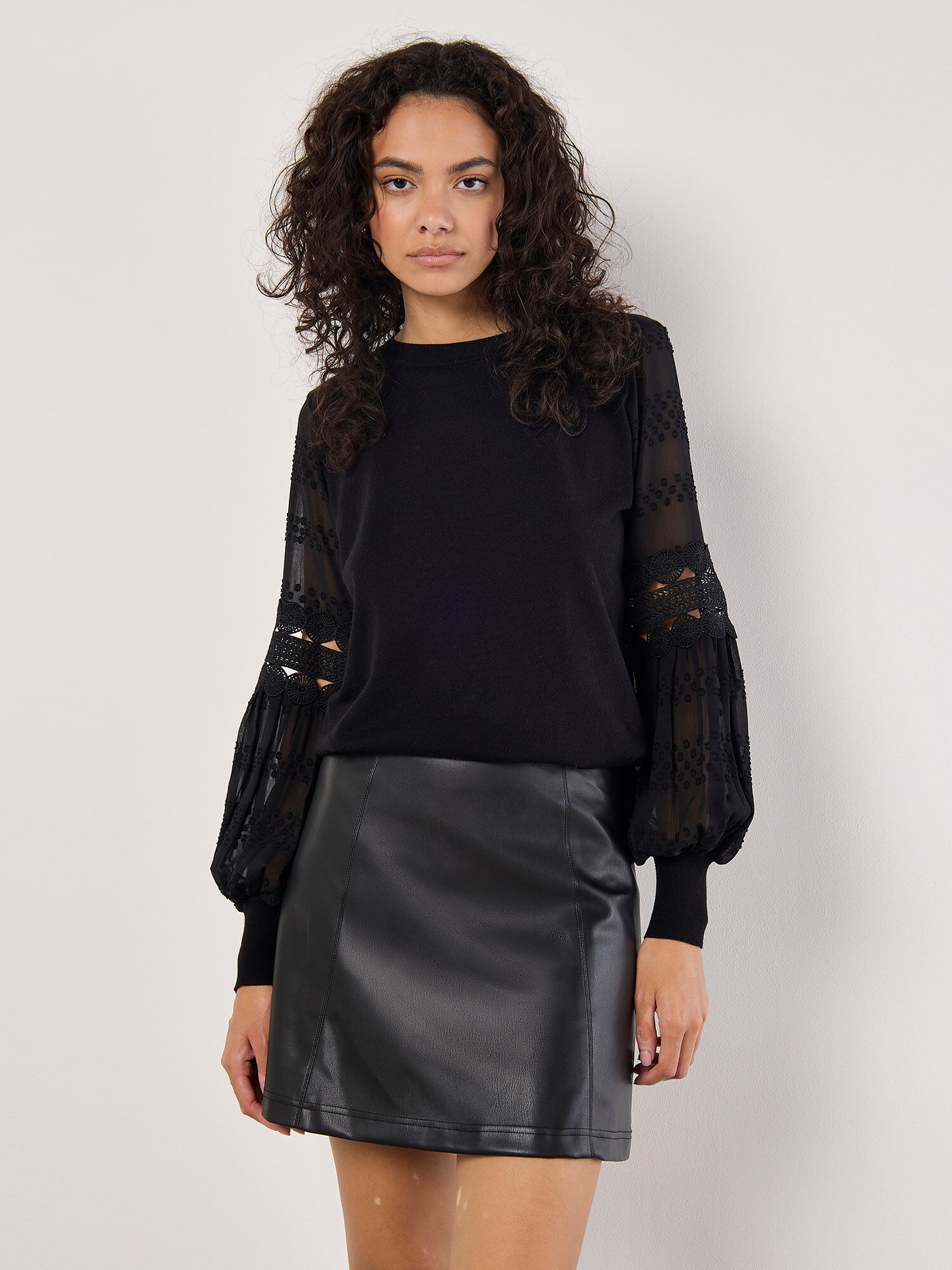 Contrast Chiffon Sleeves Jumper Apricot Clothing