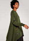 Longline Side Button Jumper, Khaki, large