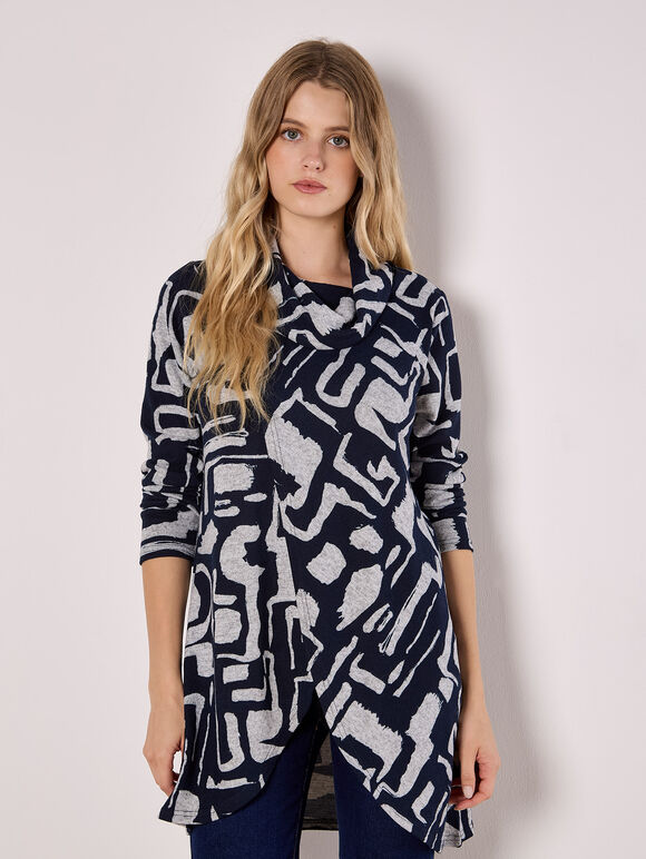 Abstract Geo Wrap Top, Grey, large