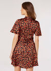 Floral Satin Mini Dress, Black, large