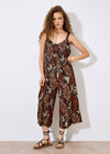 Leaf Print Wide Leg Jumpsuit, Rust, large