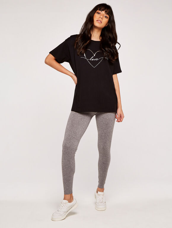 Embroidered Sequin Love T-Shirt, Black, large