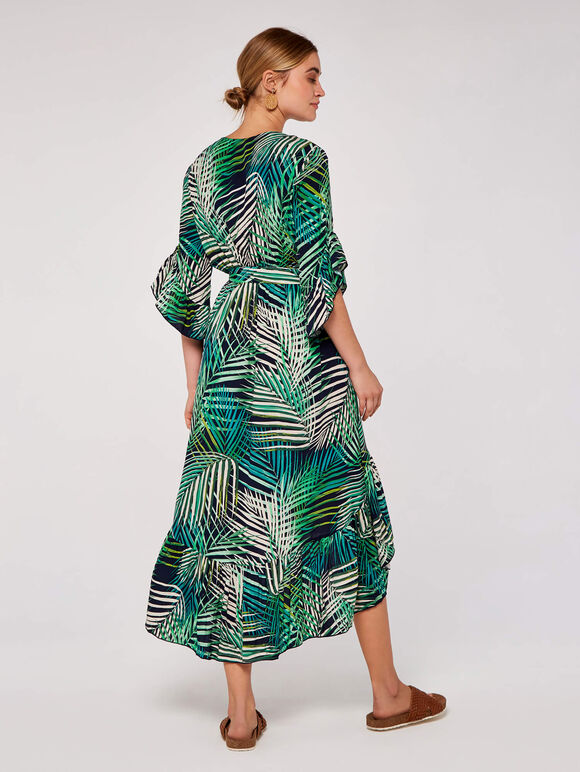 Tropical Leaf Ruffle Dress, Navy, large
