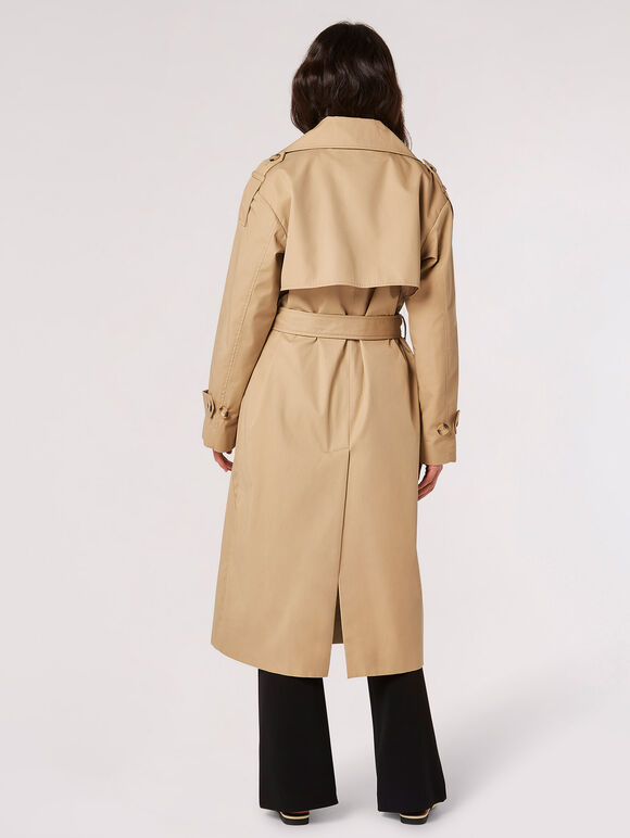 Longline Belted Trench Coat, Stone, large