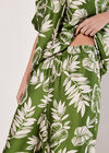 Tropical Leaf Print Satin Wide Leg Trousers, Green, large