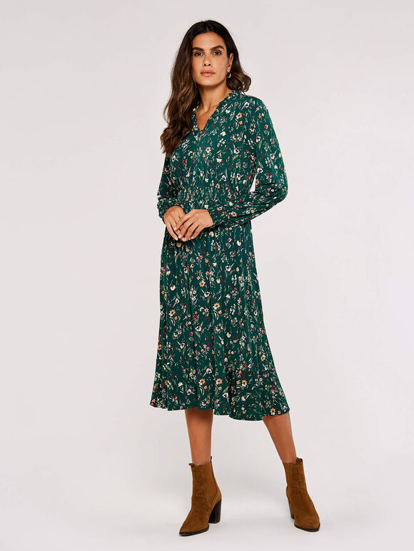 Meadow Floral  Midi Dress, Green, large