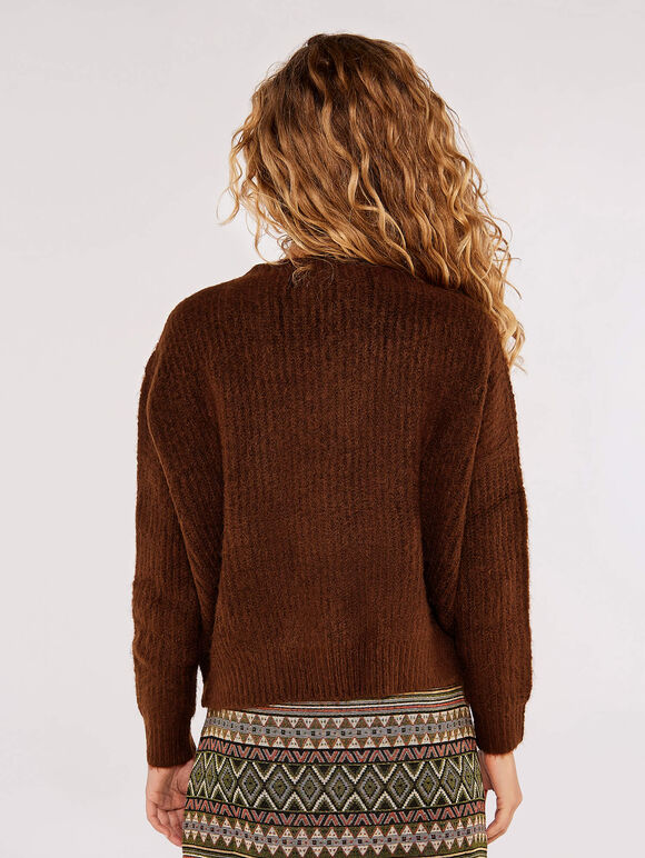 Asymmetric Button Jumper, Brown, large