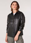 Leather Look Shirt Jacket, Black, large