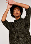 Zebra Print Cocoon Mini Dress , Khaki, large