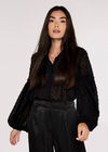Dobby Bell Sleeve Shirt, Black, large