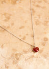 Silver Tone Heart Pendant Necklace, Red, large