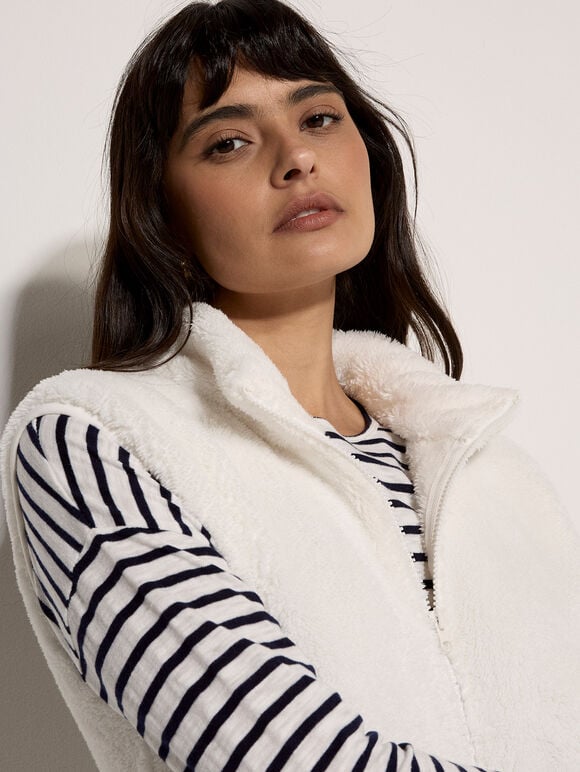 Fleece Zip-Through Gilet, Cream, large