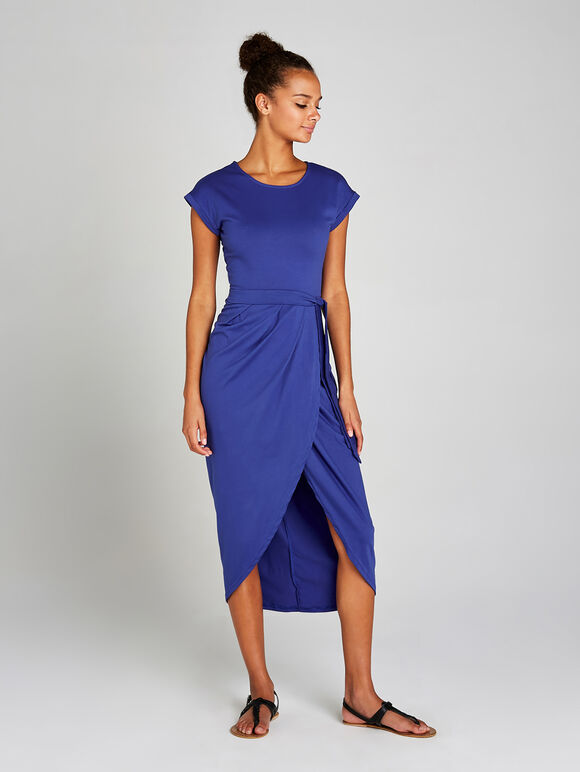 Midi Wrap Dress, Blue, large