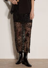 Floral Beaded Lace Midi Skirt, Black, large