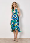 Graphic Floral Wrap Midi Dress, Aqua - Turquoise, large