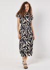 Textured Satin Zebra Print Midi Dress, Cream, large