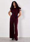 Ruffle Sleeve Jersey Jumpsuit, Burgundy, large