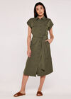 Utility Shirt Midi Dress , Khaki, large