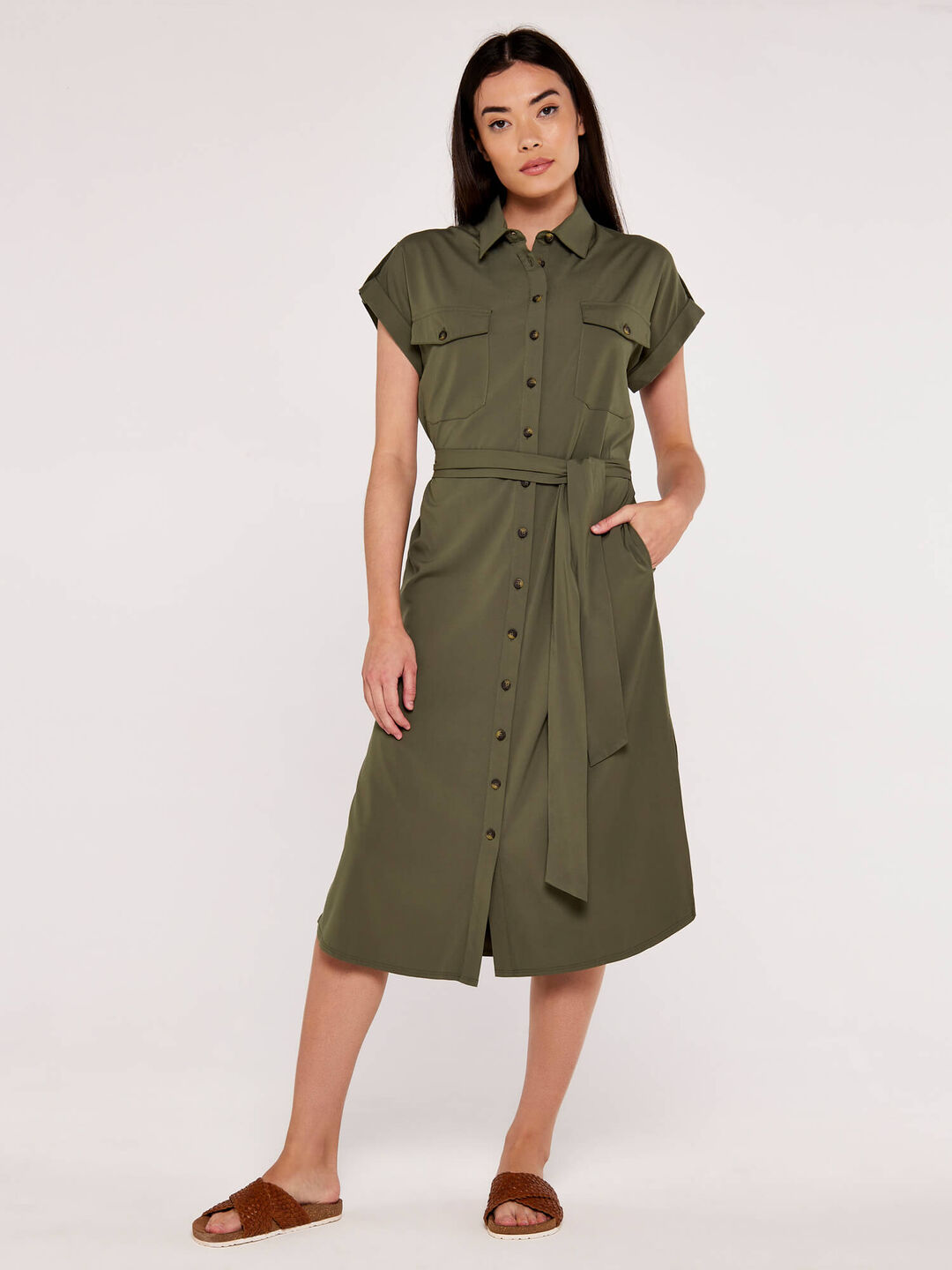 khaki shirt dress uk Cloudy Belted Shirt Dress, Khaki Brown
