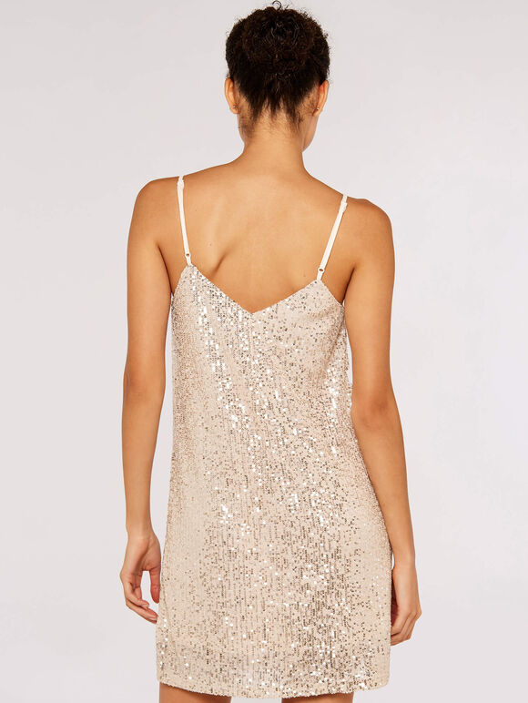 Sequin Cami Mini Dress, Stone, large