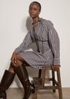 Stripe Shirt Cotton Mini Dress, Brown, large