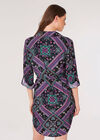 Scarf Print Shirt Mini Dress, Purple, large