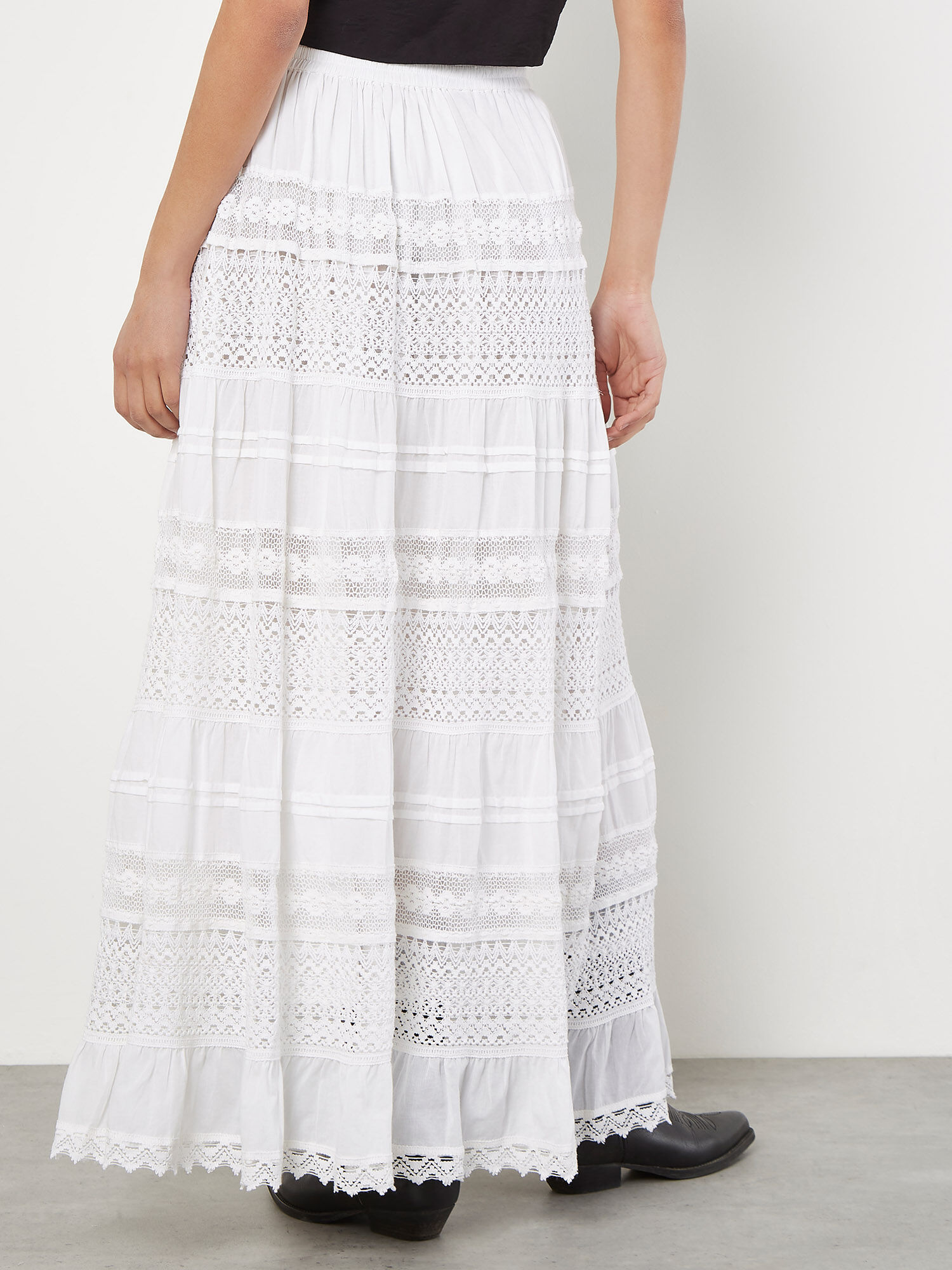 White lace tiered maxi skirt on sale