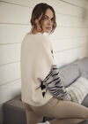 Animal Block Fuzzy Jumper, Cream, large