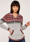 Aztec Knit Hooded Jumper, Grey, large