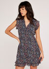 Ditsy Floral Frill Chiffon Dress, Navy, large