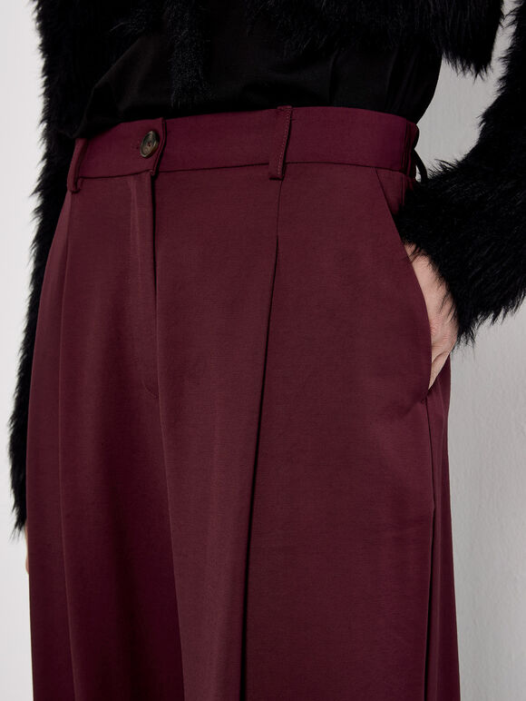 Tailored Wide-Leg Trousers, Burgundy, large