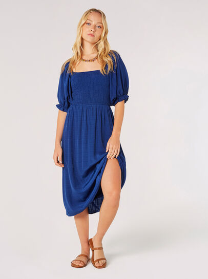 Self-Check Smocked Milkmaid Midi Dress