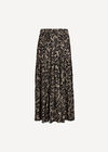 Leaf Print Tiered Midi Skirt, Brown, large