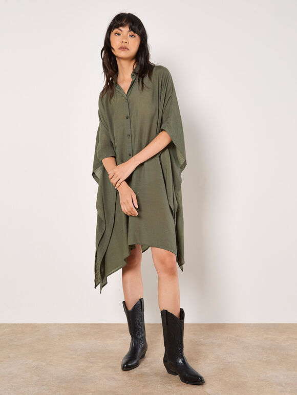 Oversized Textured Kaftan, Khaki, large
