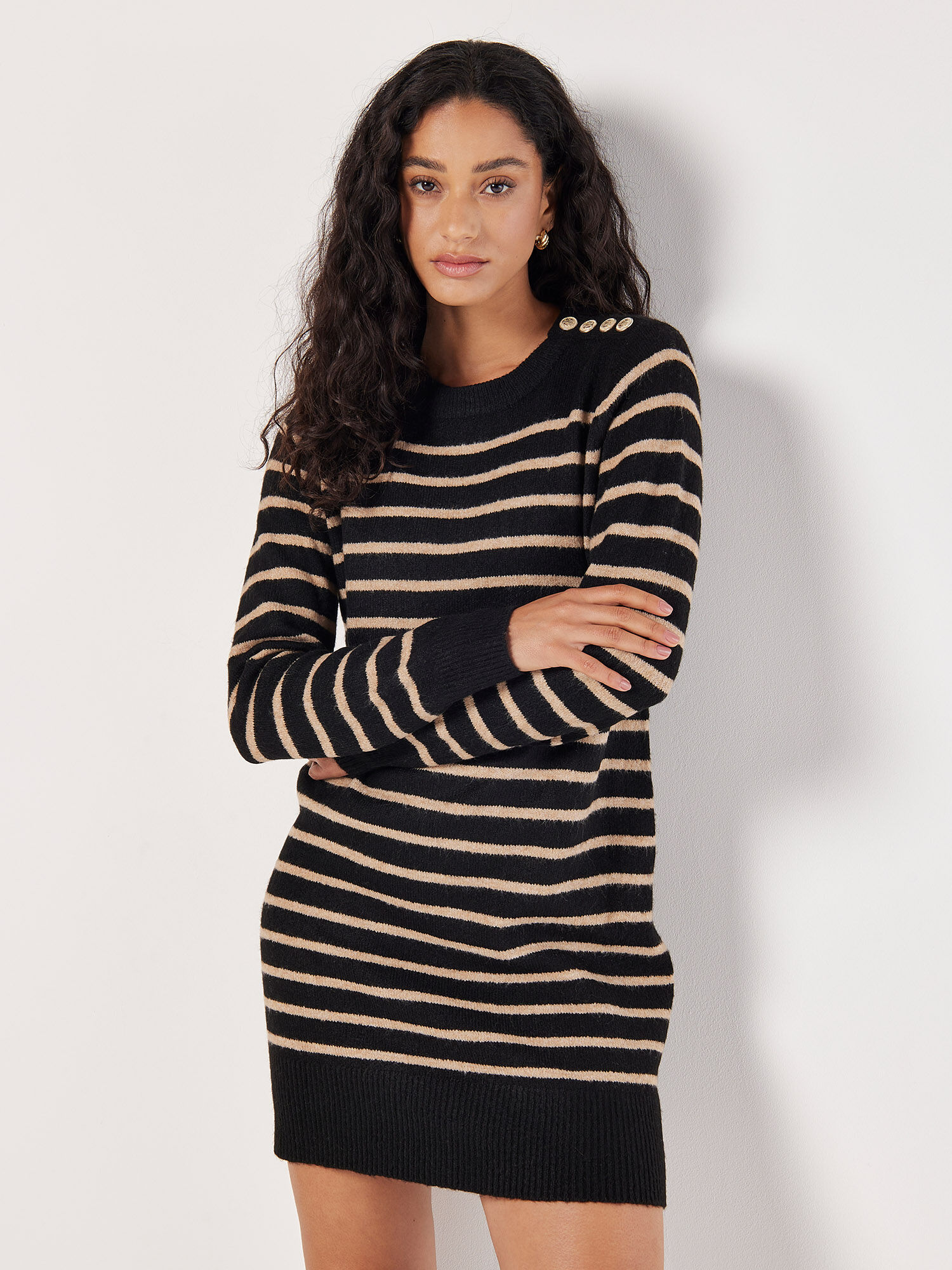Striped Knitted Dress Apricot Clothing