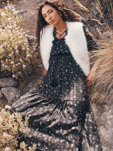 Constellation Shimmer Satin Midaxi Dress