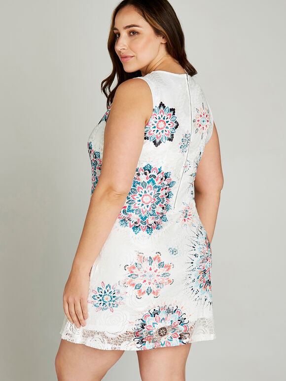 Blue Tribal Print Lace Shift Dress +, Green, large