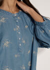 Floral Embroidered Denim Blouse, Blue, large