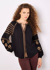 Aztec Embroidered Blouse, Black, large