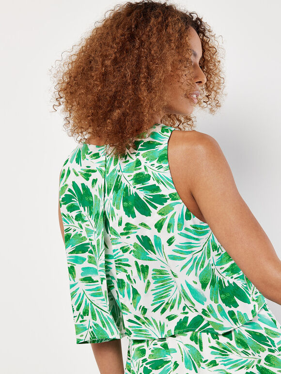 Tropical Leaf Layered Dress, Cream, large