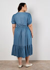 Denim Zip Tiered Midi Dress, Blue, large