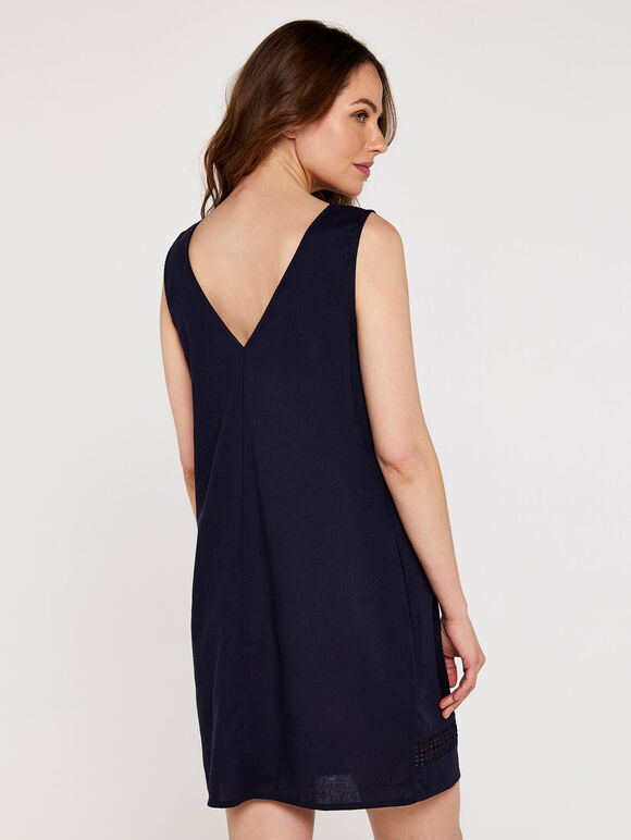 V-Neck Lace  Dress, Navy, large