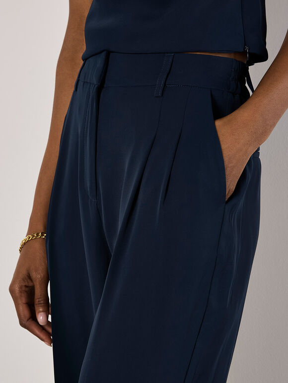 Soft Twill Wide Leg Trousers, Navy, large
