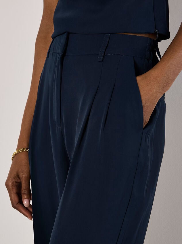 Soft Twill Wide Leg Trousers, Navy, large